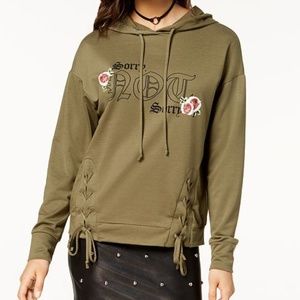 Juniors' Lace-Up Graphic Hoodie